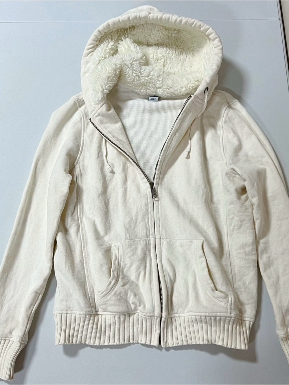 GAP White Cream Fur Lined Zipper Sweater Sweatshirt Hoodie Outerwear Size S 🤍✨